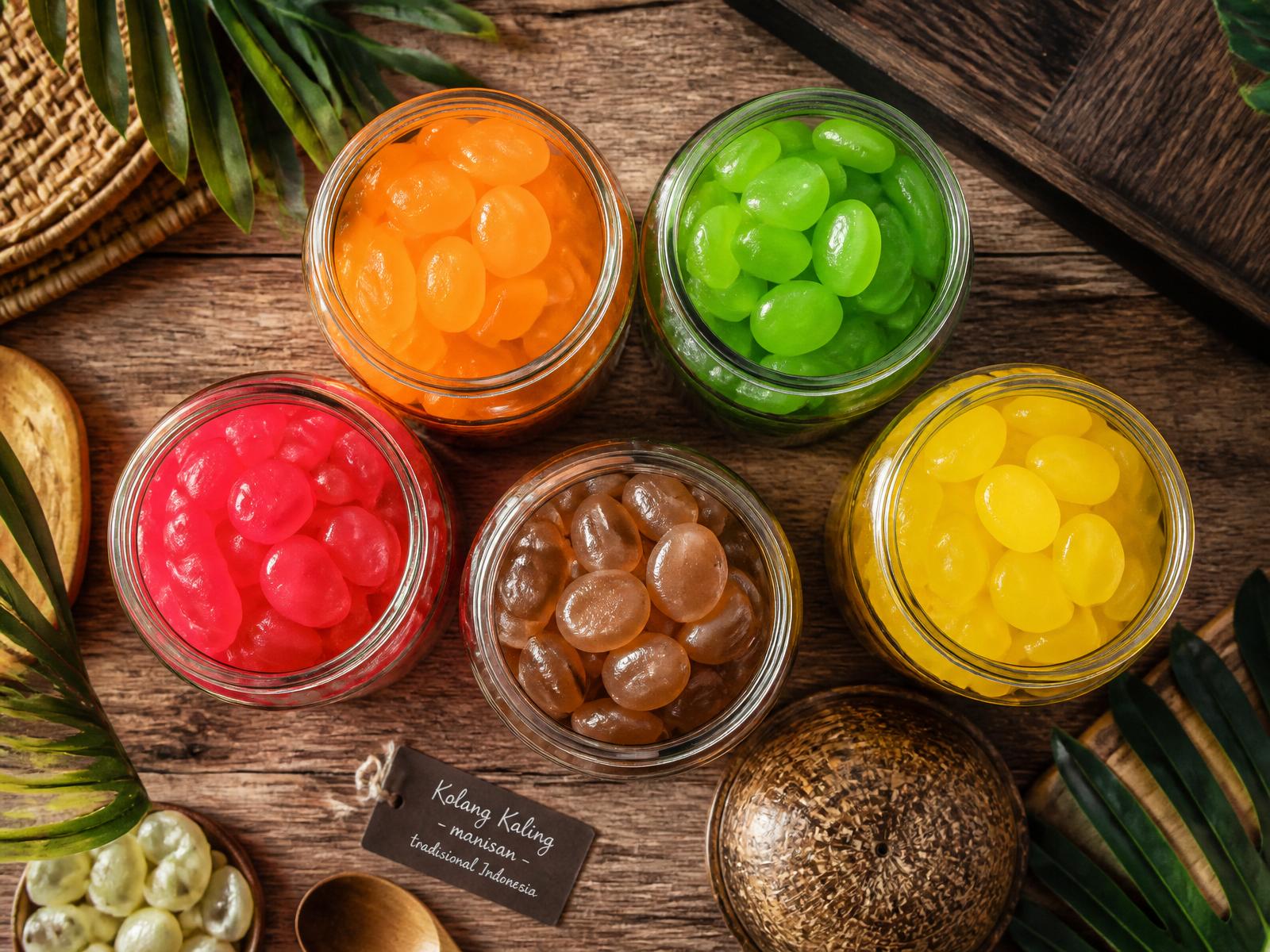 Lima toples manisan kolang kaling warna-warni